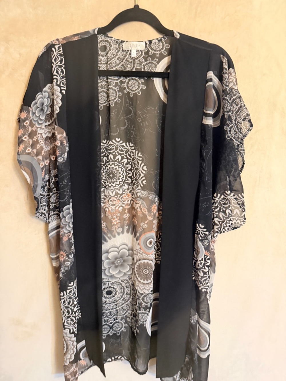 Lavish Black and White Floral Medallion Sheer Cover-Up